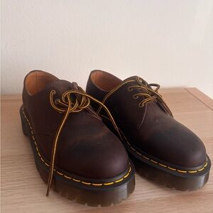 Dr. Martens Brown Leather Moccasins with Yellow Stitching